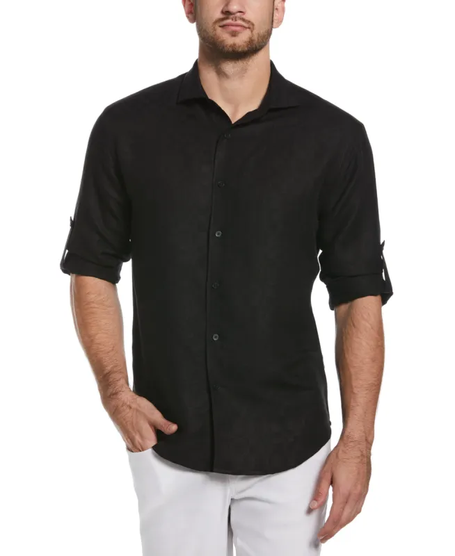 Linen Blend Plaid Dobby Roll Sleeve Shirt sold by Cubavera