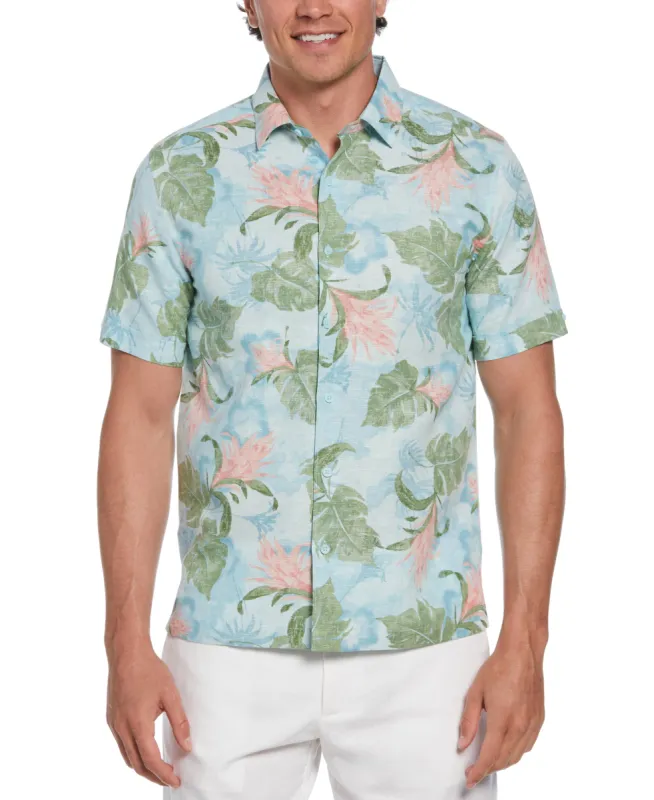 Linen Blend Tropical Floral Print Shirt sold by Cubavera