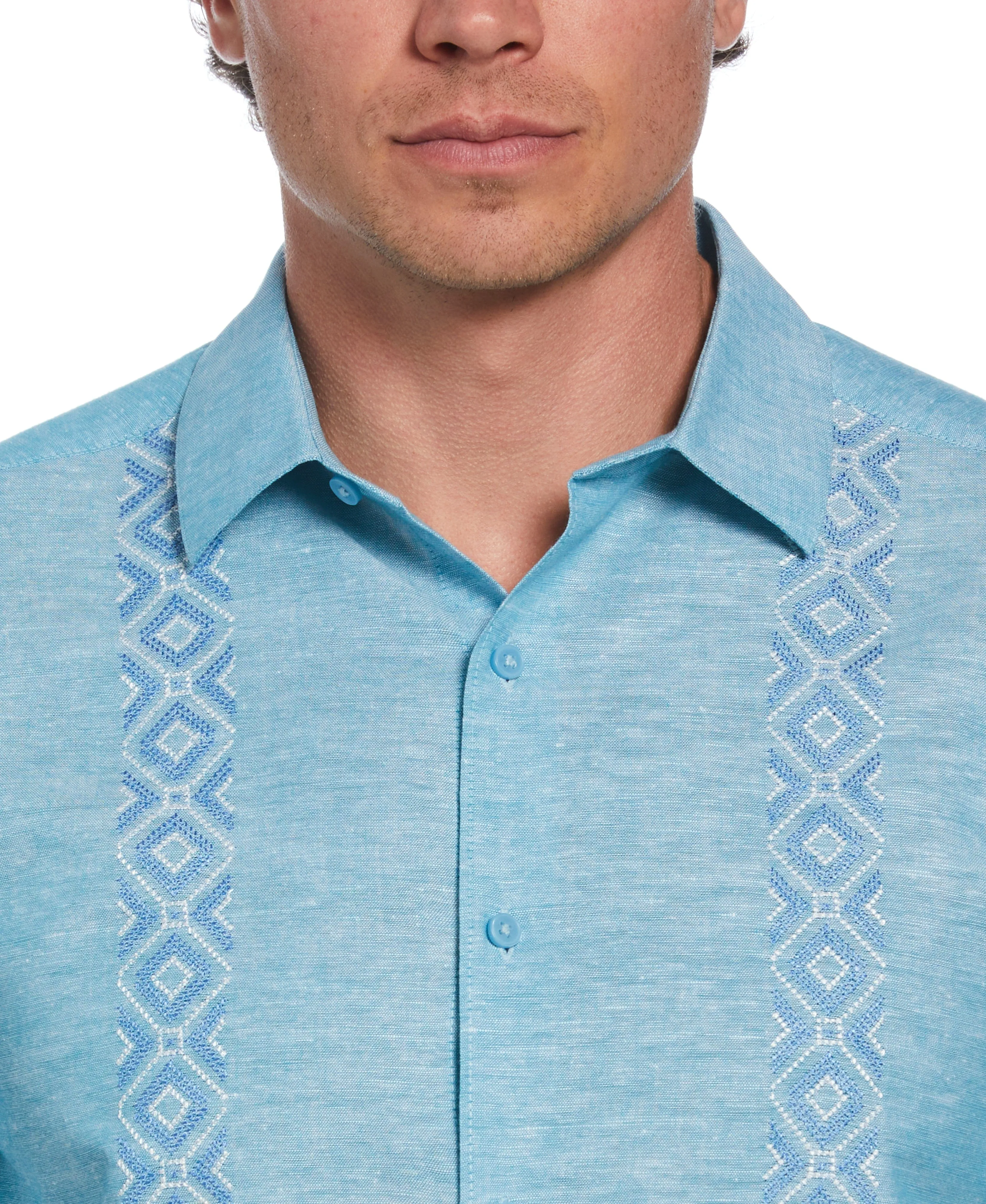 Big & Tall Linen Blend Argyle Embroidered Chambray Shirt sold by Cubavera product image thumbnail 3
