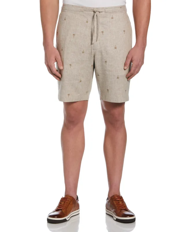 Linen Blend Drawstring Mini Stripe Palm Print Shorts sold by Cubavera
