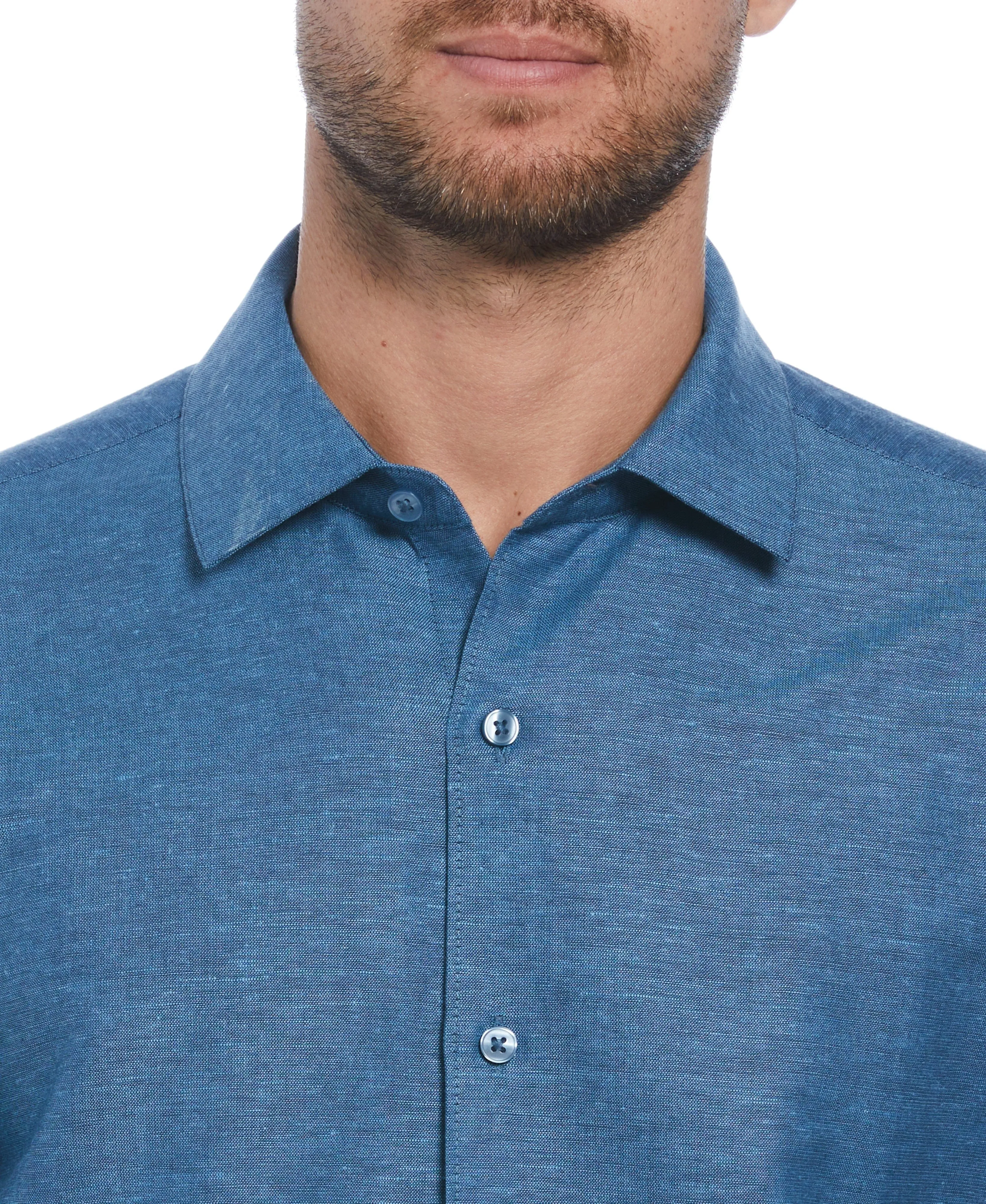 Linen Blend Asymmetrical Tropical Leaf Print Shirt sold by Cubavera product image thumbnail 3