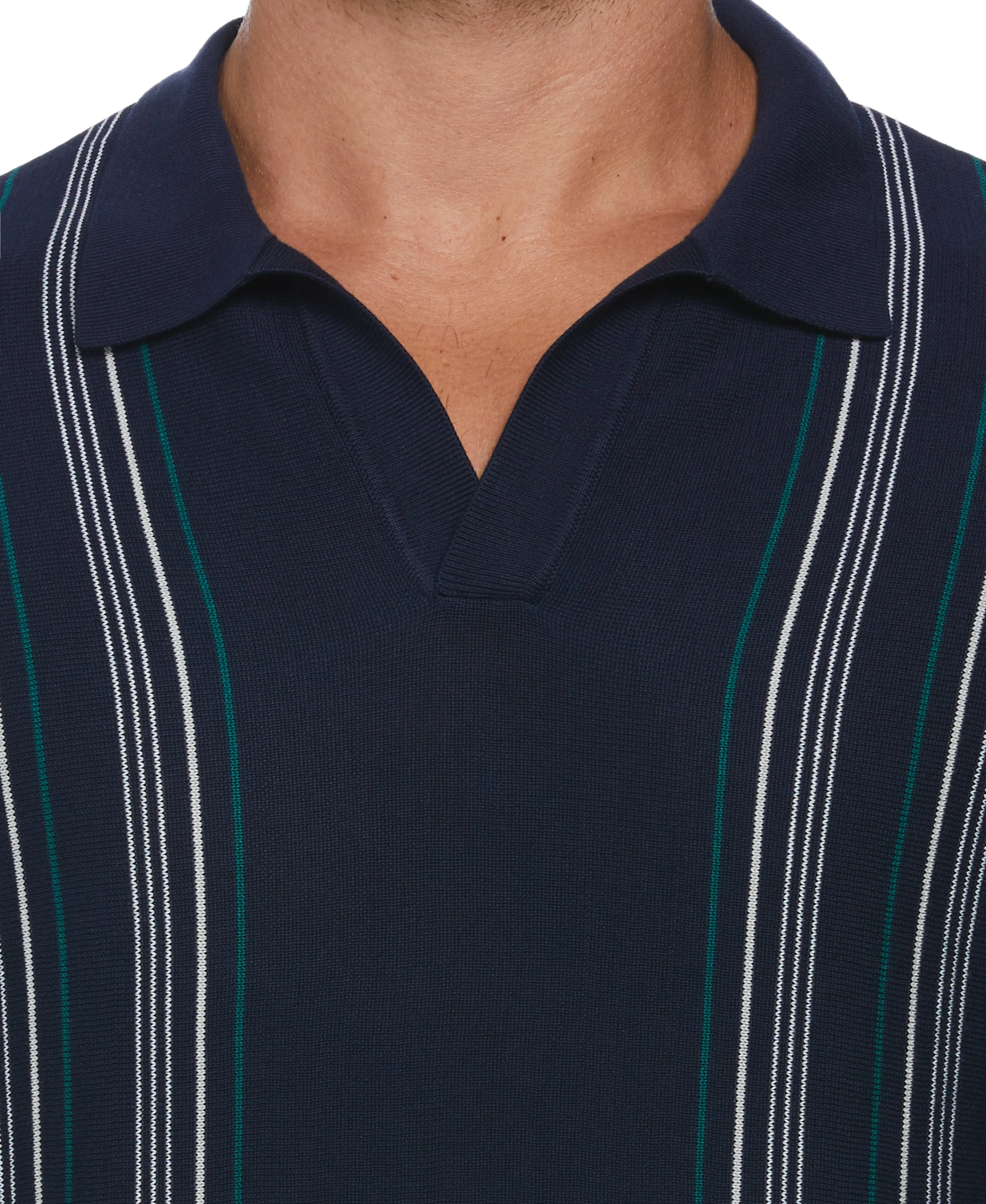 Striped Johnny Collar Polo Sweater sold by Cubavera product image thumbnail 3