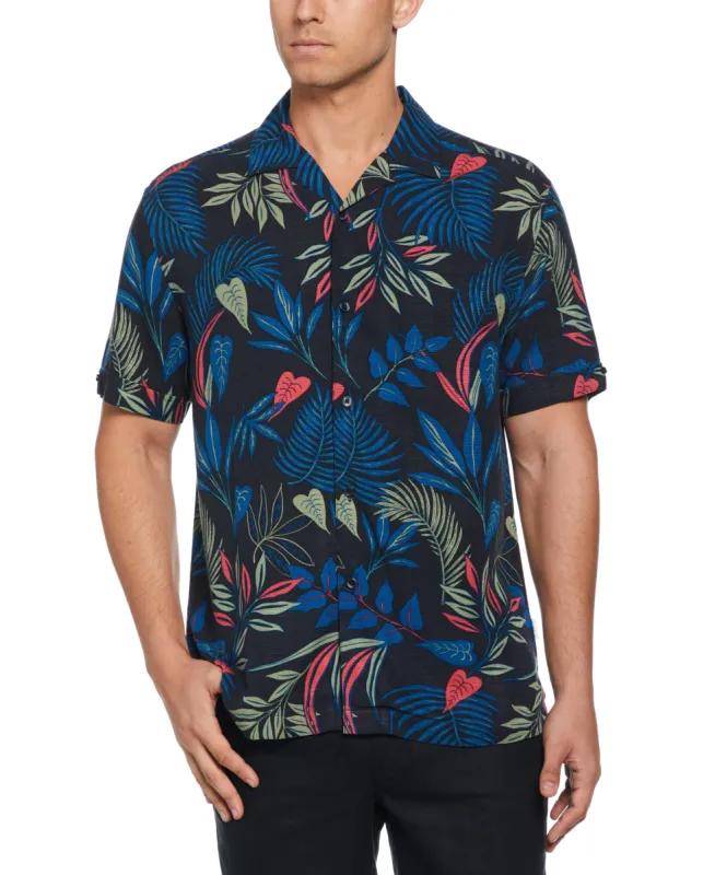 Big & Tall Textured Tropical Print Cuban Collar Shirt sold by Cubavera