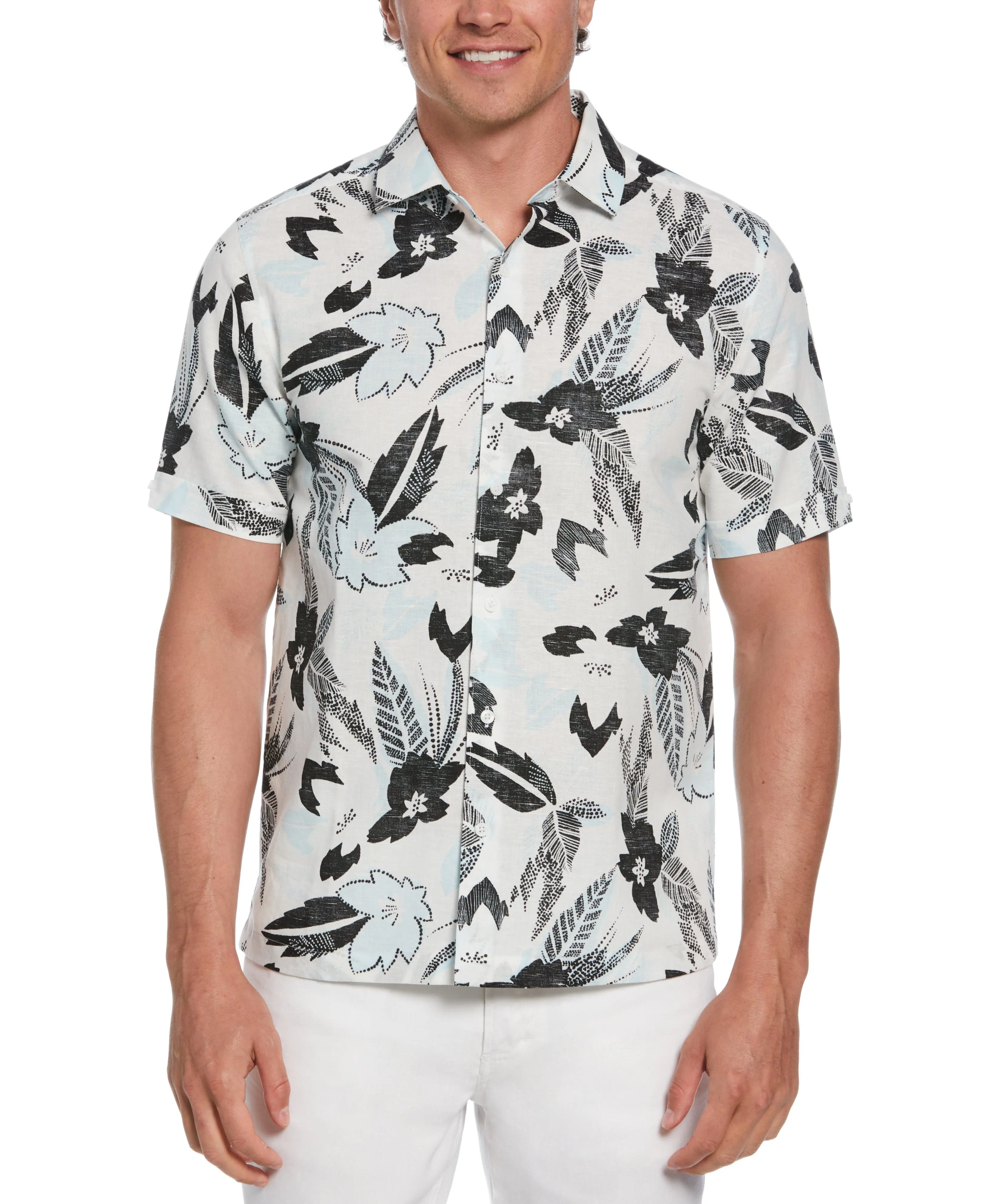 Linen Blend Abstract Floral Print Shirt sold by Cubavera