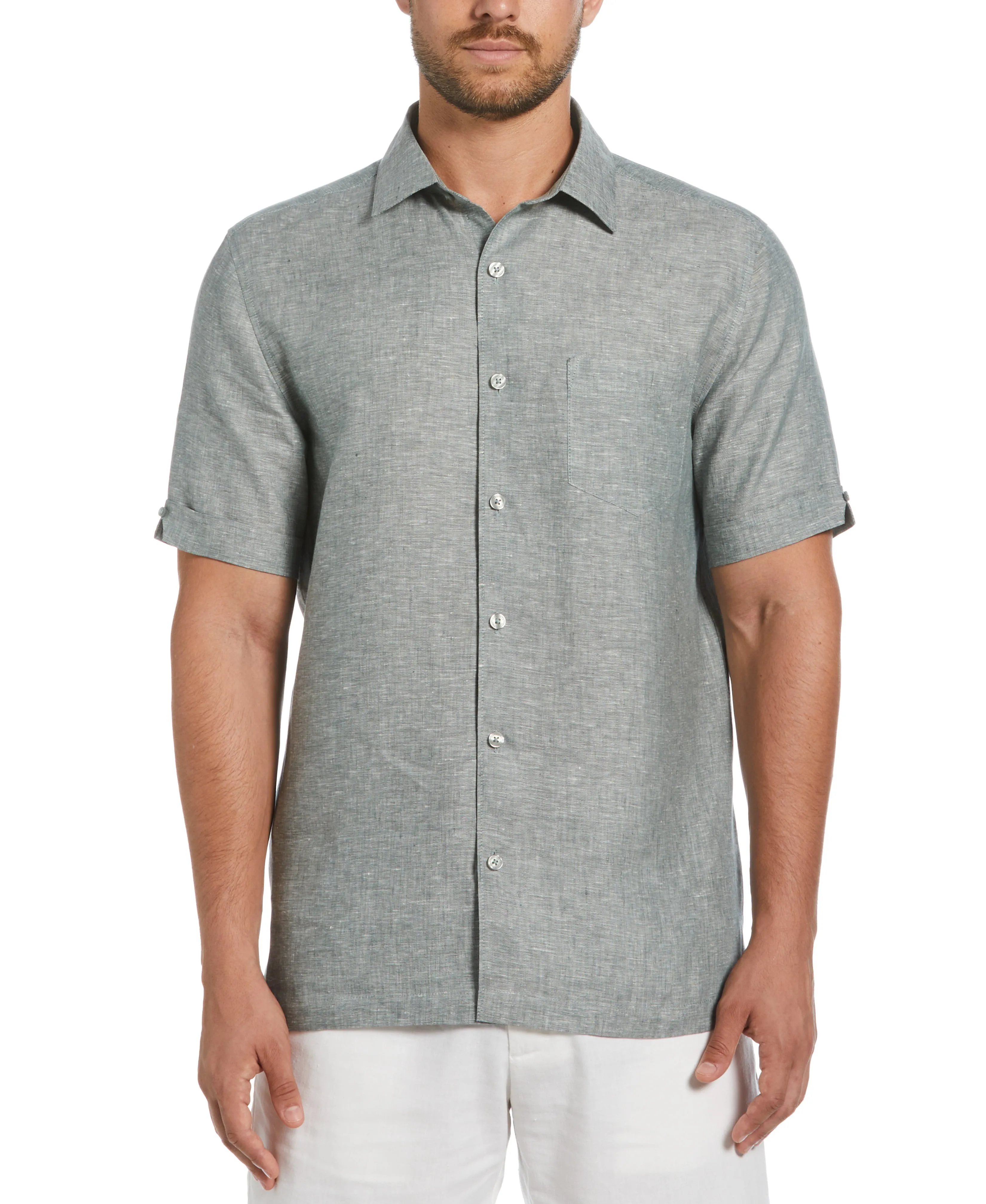 Classic Two-Tone Linen Shirt sold by Cubavera