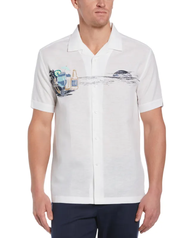 Linen Blend Scenic Print Camp Collar Shirt sold by Cubavera
