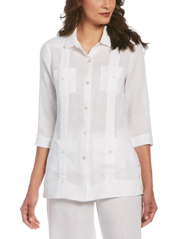 Women's Solid Linen Guayabera Shirt sold by Cubavera