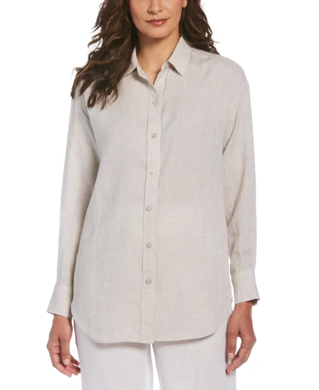 Women's Two-Tone Yarn-Dyed Linen Blouse sold by Cubavera