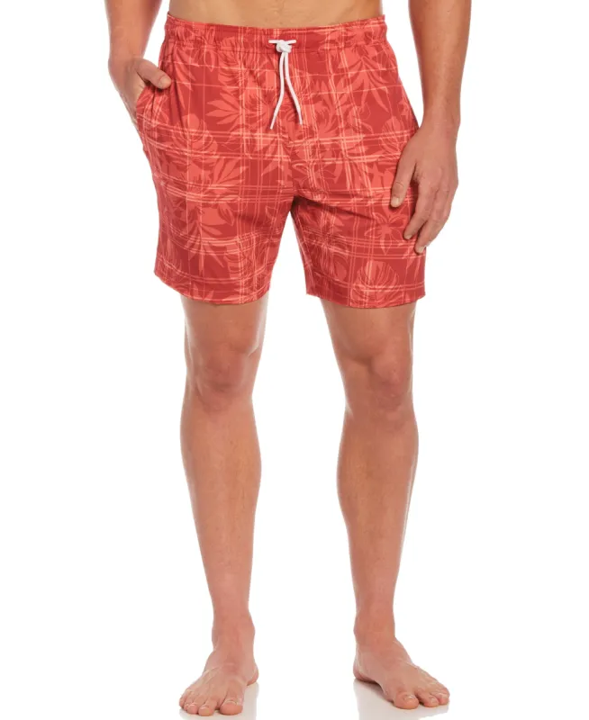 Plaid Palm Print Swim Trunks sold by Cubavera
