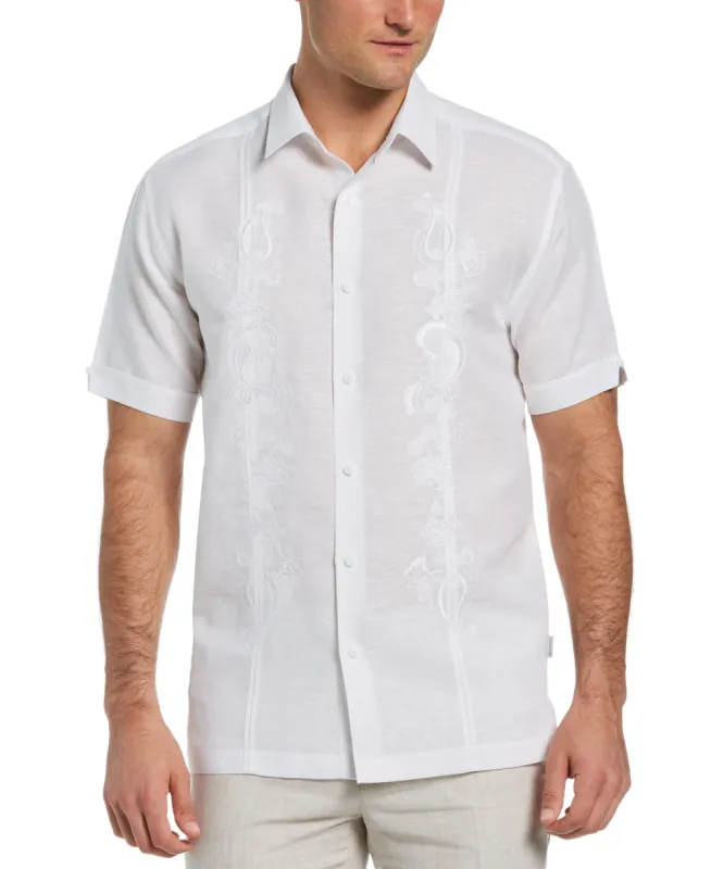 Paisley Embroidered Panel Linen-Blend Shirt sold by Cubavera