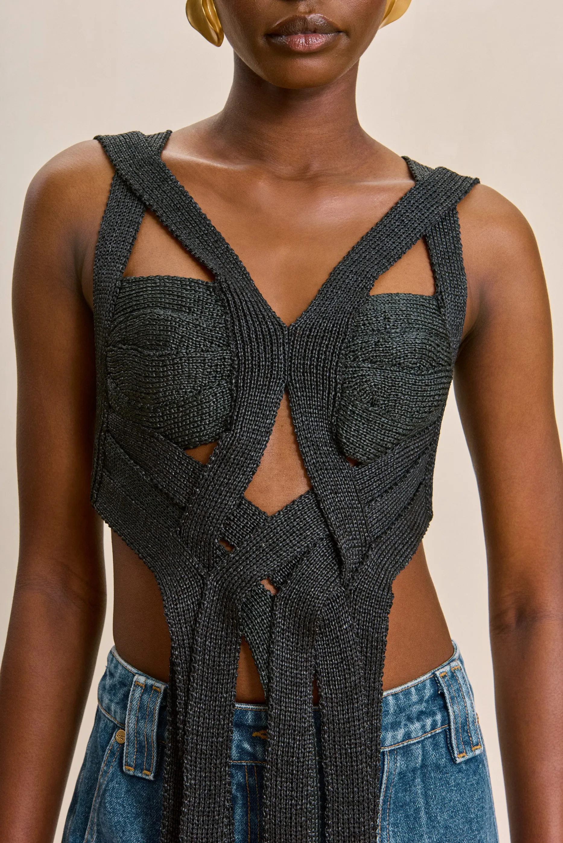 RIHANNA KNIT TOP - BLACK sold by Cult Gaia