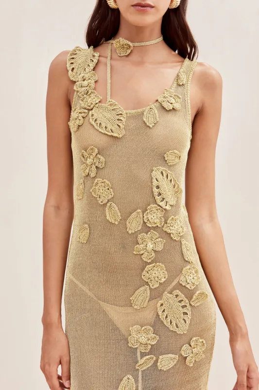PEMMA CROCHET DRESS - GOLD sold by Cult Gaia