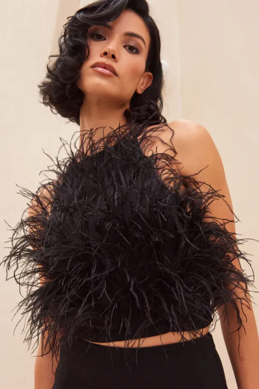 JOEY FEATHER TOP - BLACK sold by cult gaia