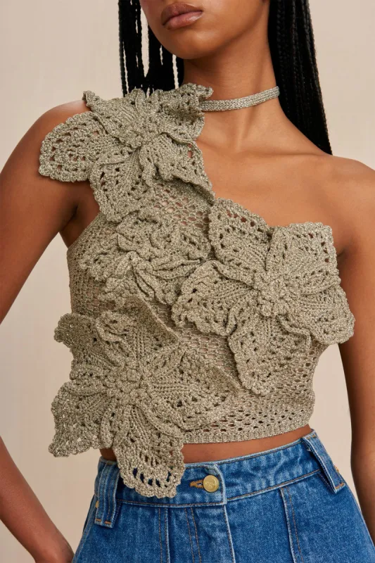 NAZANIN CROCHET TOP - TEA SHIMMER sold by Cult Gaia
