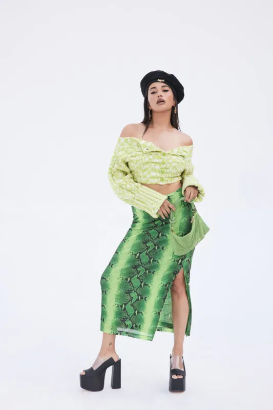 MEYGAN SKIRT - KIWI SNAKESKIN sold by cult gaia