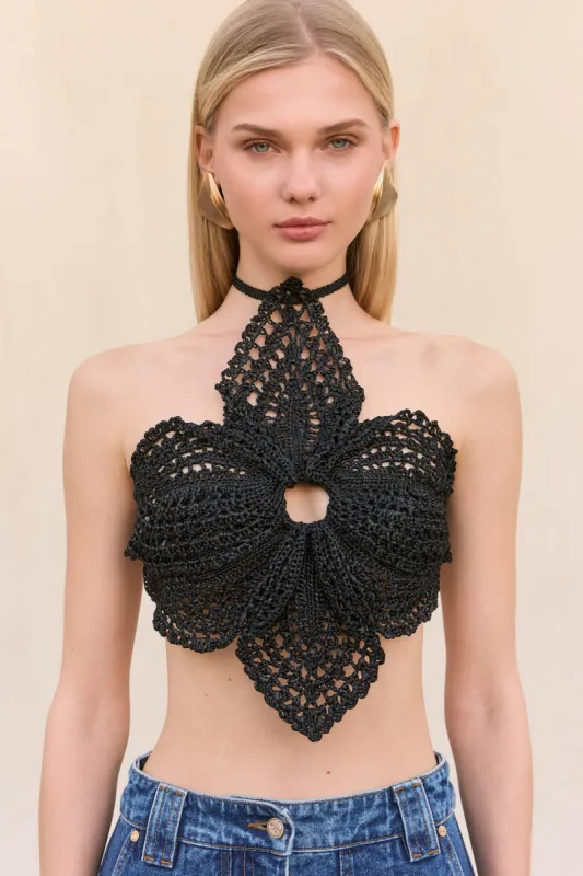DARLENA CROCHET TOP - BLACK sold by Cult Gaia
