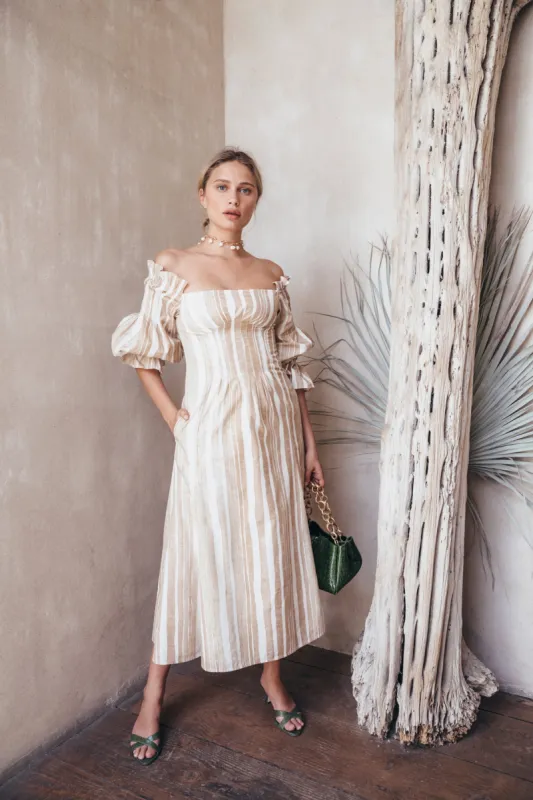 IDA DRESS - NATURAL MULTI STRIPE sold by cult gaia