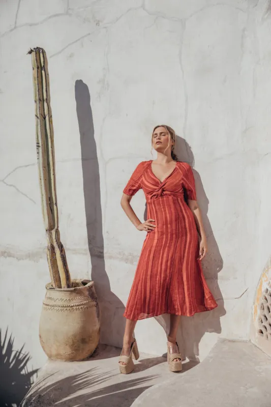 ODEYA DRESS - CLAY MULTI STRIPE sold by cult gaia