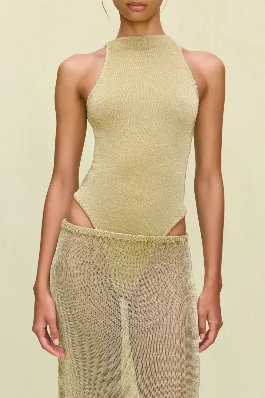 CASSIUS KNIT BODYSUIT - GOLD sold by Cult Gaia