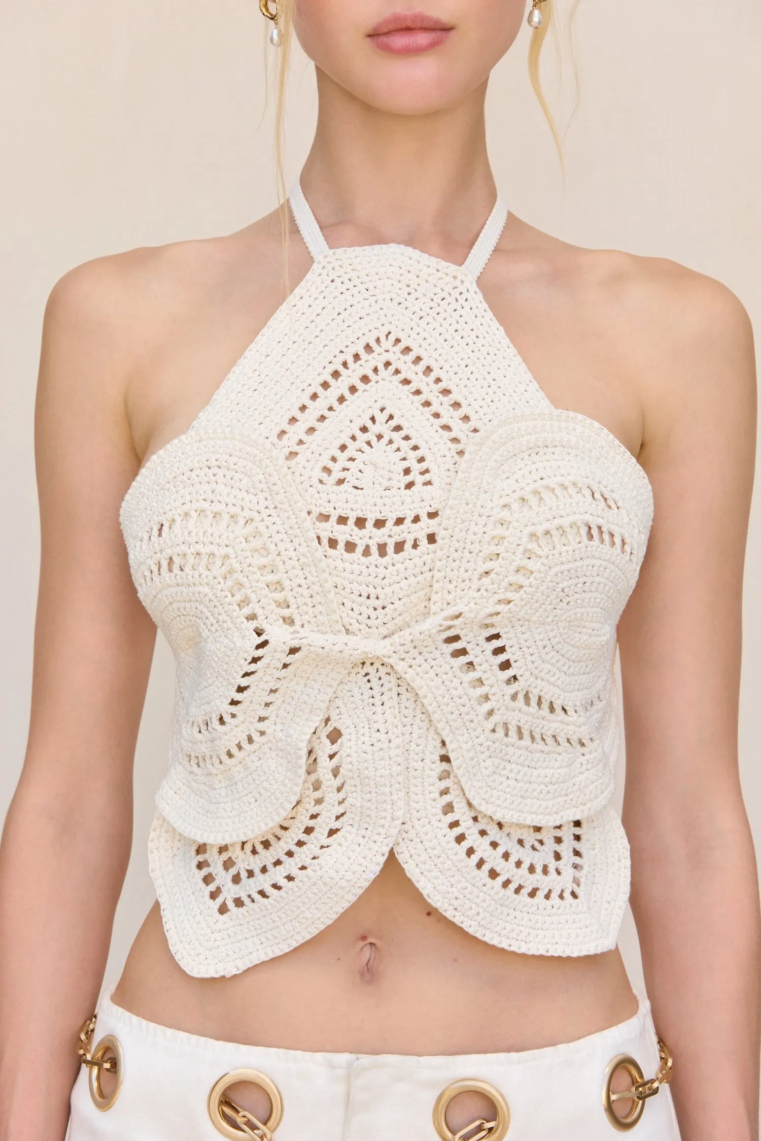EMELIA CROCHET TOP - OFF WHITE sold by Cult Gaia