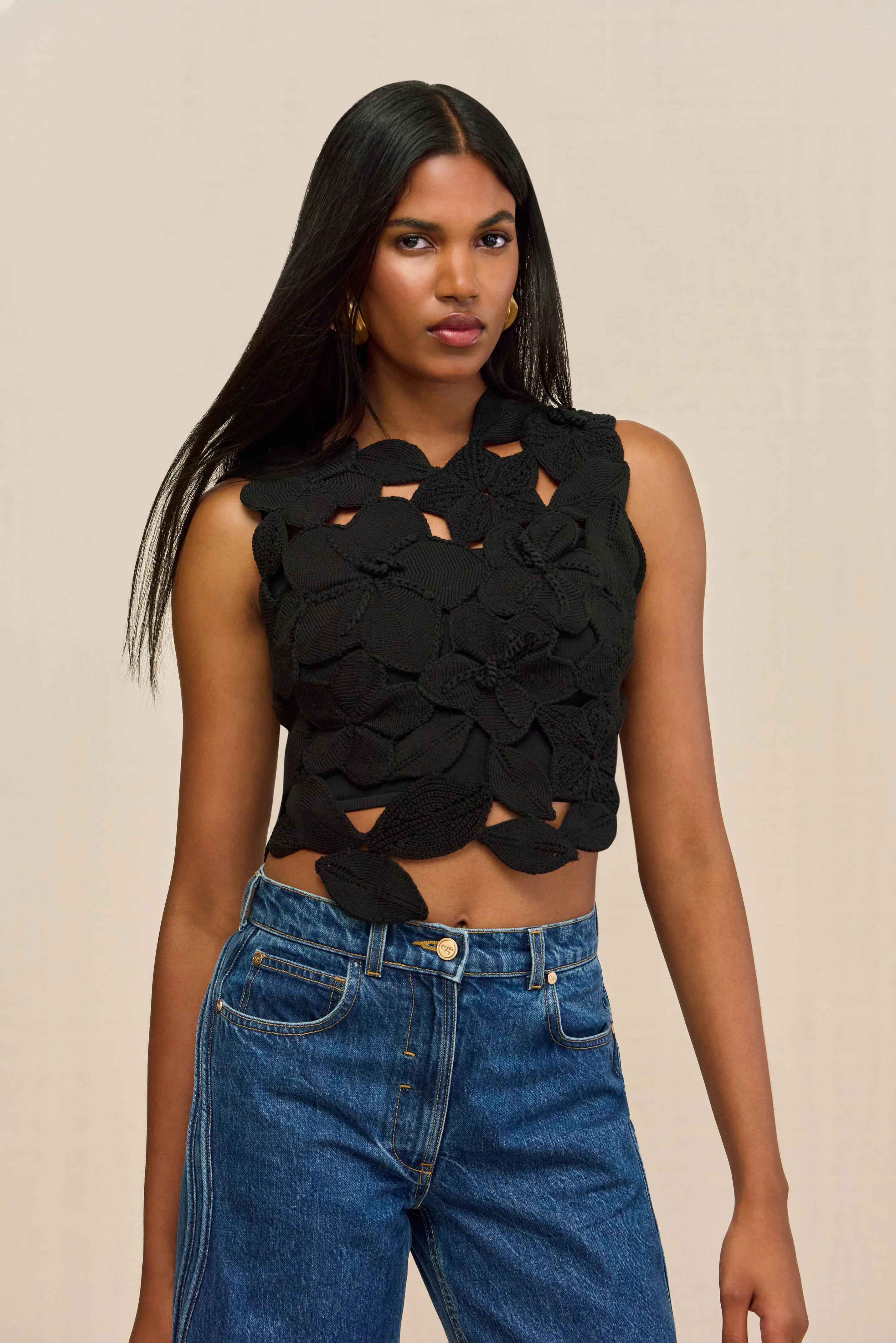 HARRINGTON CROCHET TOP - BLACK sold by Cult Gaia