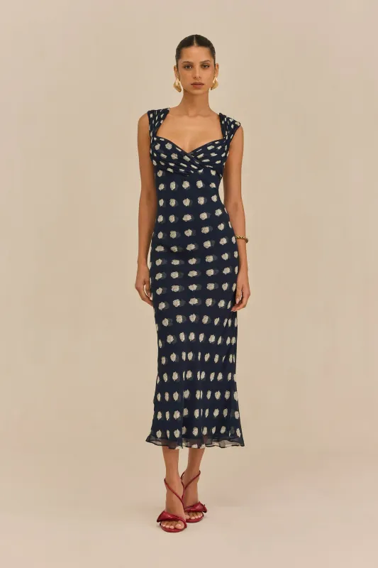 ELISEO DRESS - SMALL DOT DEEP LAKE sold by Cult Gaia