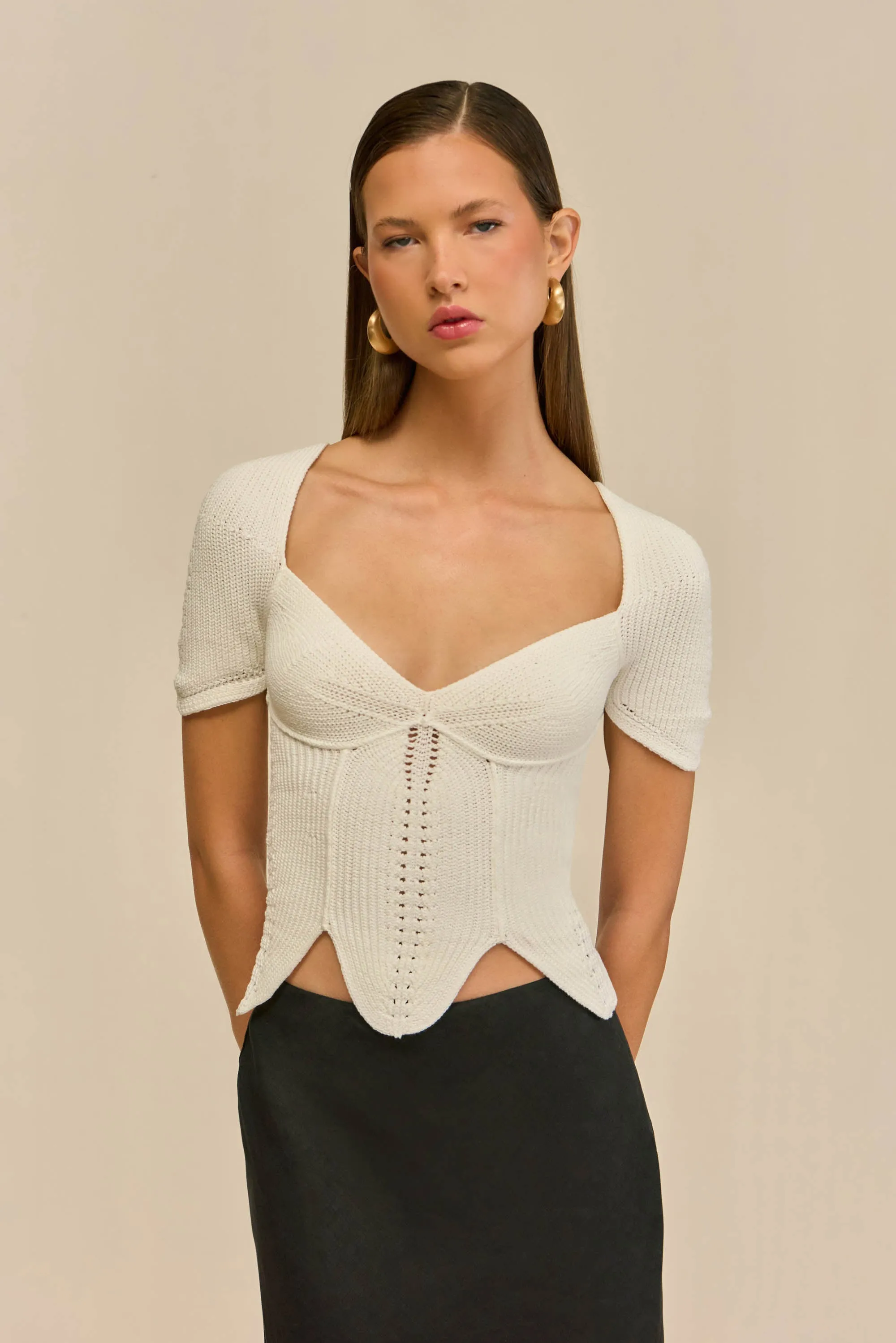 ELIZA KNIT TOP - OFF WHITE sold by Cult Gaia
