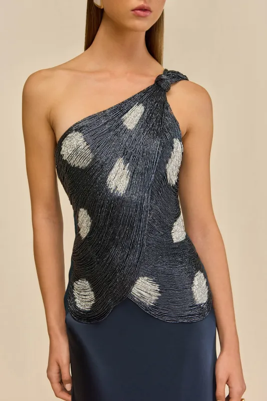 STORMIE TOP - LARGE DOT DEEP LAKE sold by Cult Gaia