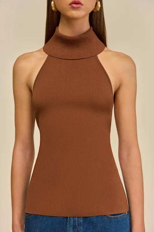 WAKE KNIT TOP - SADDLE sold by Cult Gaia