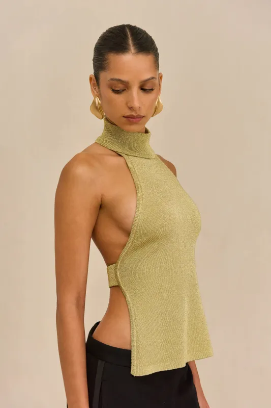 WAKE KNIT TOP - GOLD sold by Cult Gaia