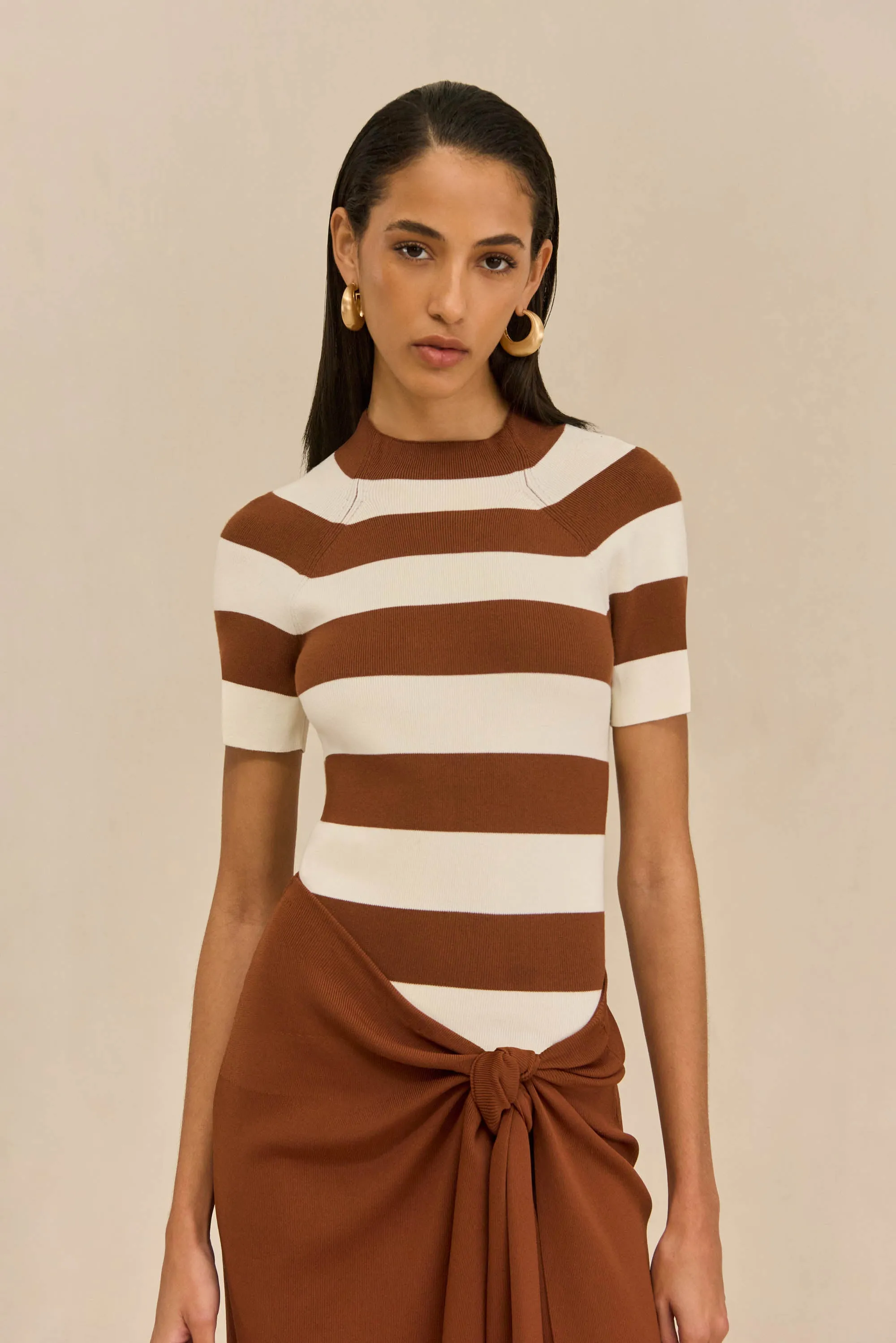 OLYA KNIT TOP - LARGE SADDLE STRIPE sold by Cult Gaia product image thumbnail 3