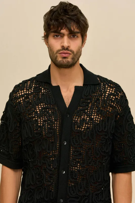 BOHOL CROCHET SHIRT - BLACK sold by Cult Gaia