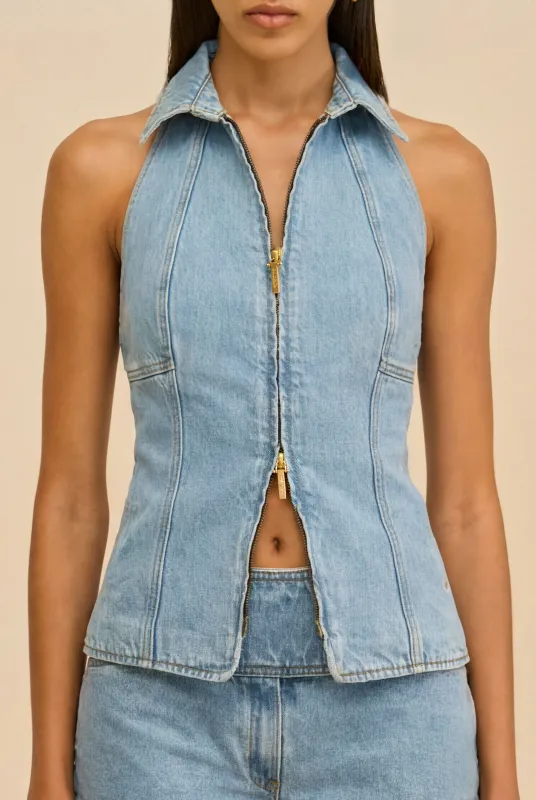 JILL DENIM TOP - VINTAGE BLUE made by Cult Gaia