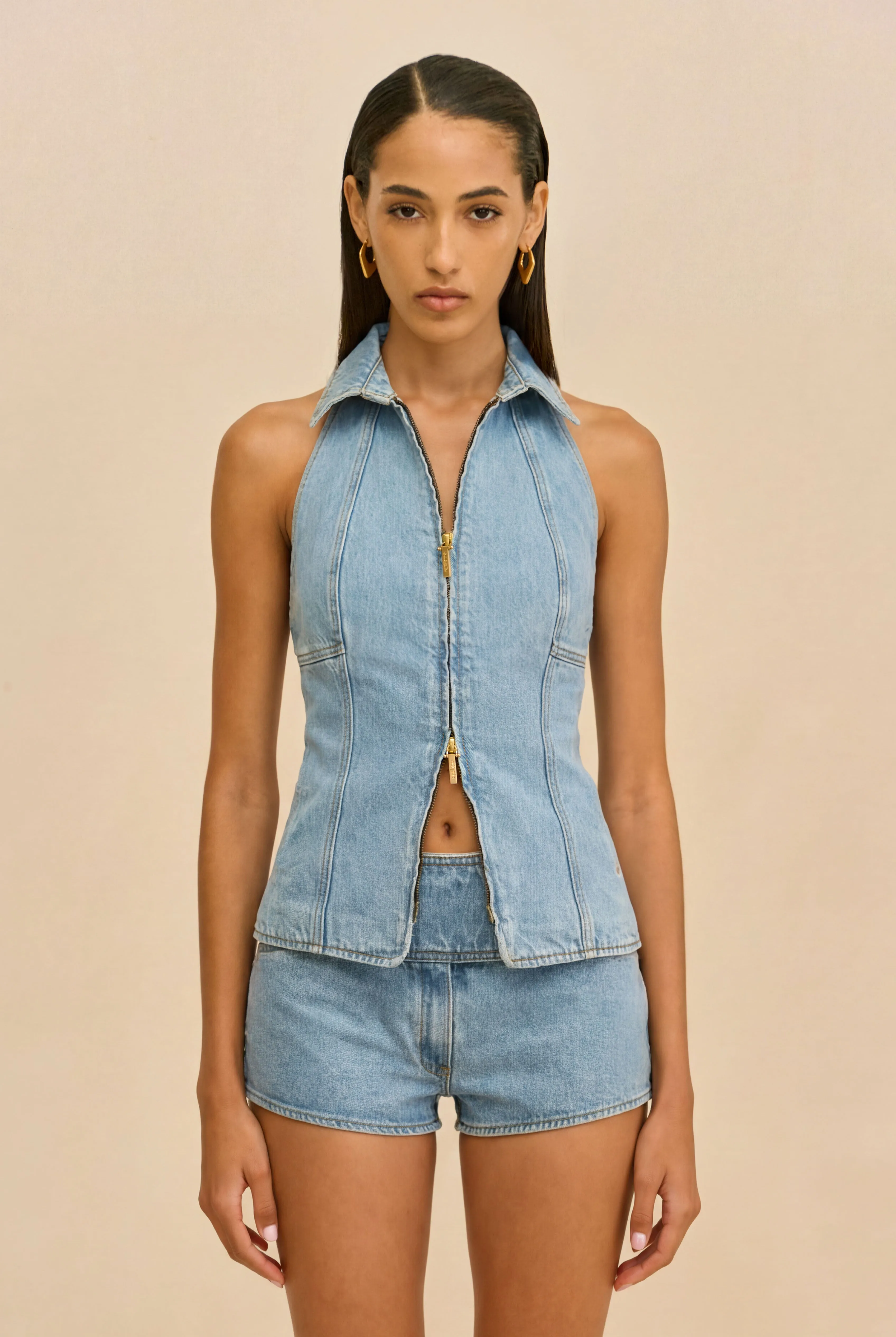 JILL DENIM TOP - VINTAGE BLUE sold by Cult Gaia product image thumbnail 3