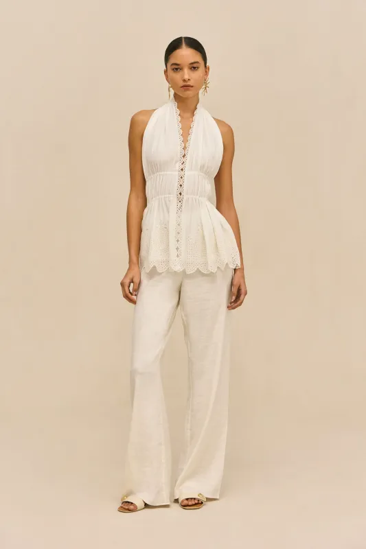 SARA PANT - OFF WHITE LINEN made by Cult Gaia