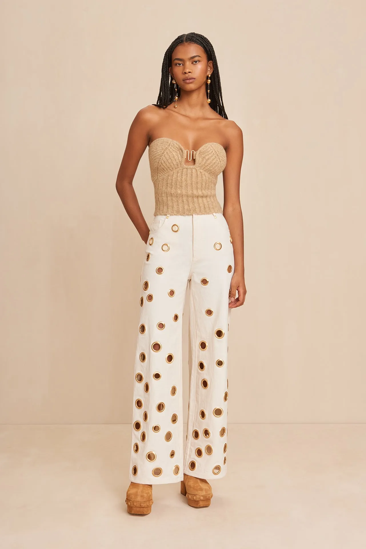 ELLISON KNIT TOP - CHAMPAGNE MELANGE sold by cult gaia product image thumbnail 4