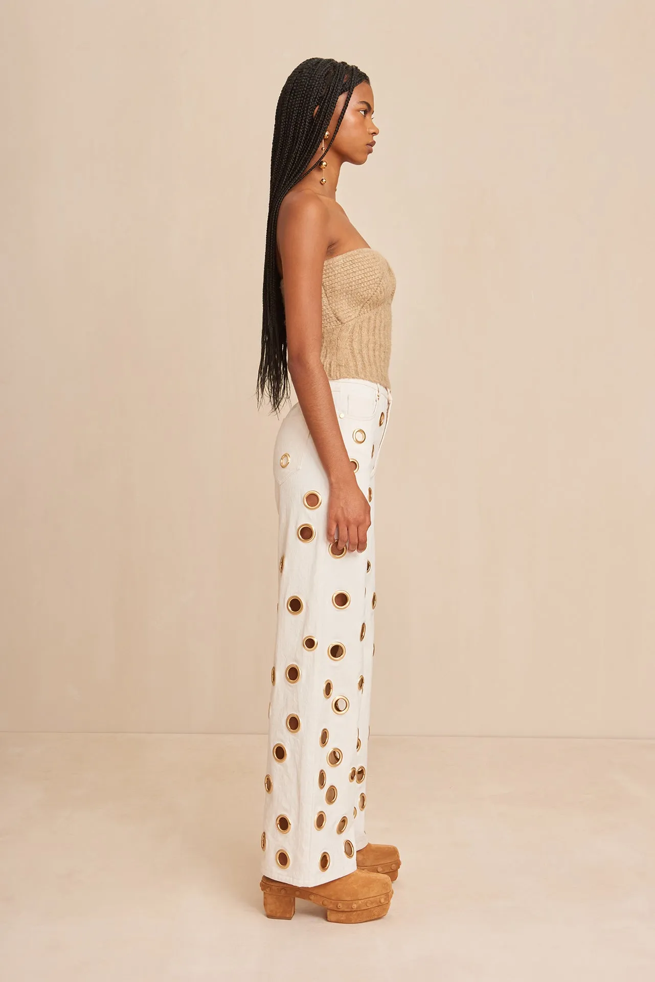 ELLISON KNIT TOP - CHAMPAGNE MELANGE sold by cult gaia product image thumbnail 3