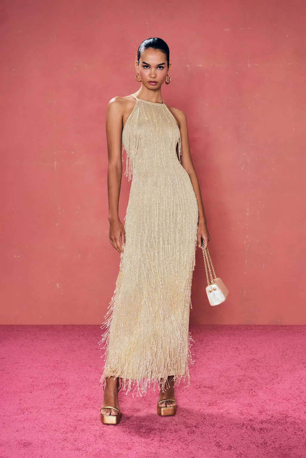 ZION KNIT GOWN - LIGHT GOLD sold by Cult Gaia