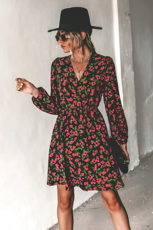 Rosemary Floral Print Surplice Mock Wrap Mini Dress sold by Cupshe