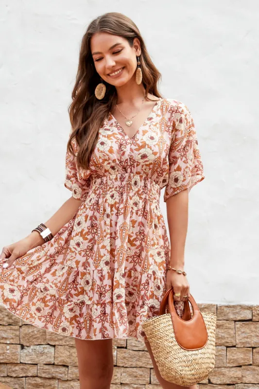 Georgia Floral Print V-Neck Mini Dress sold by Cupshe
