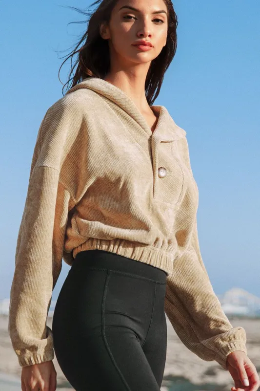 Cerise Half Placket Button Front Sweatshirt made by Cupshe