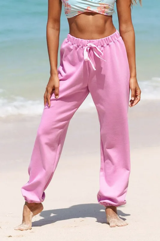 Midnight Pink Drawstring Waist Sweatpants sold by Cupshe