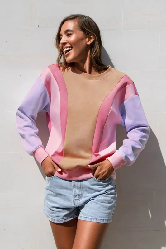 Lilac Sunset Color Block Long Sleeve Sweatshirt sold by Cupshe