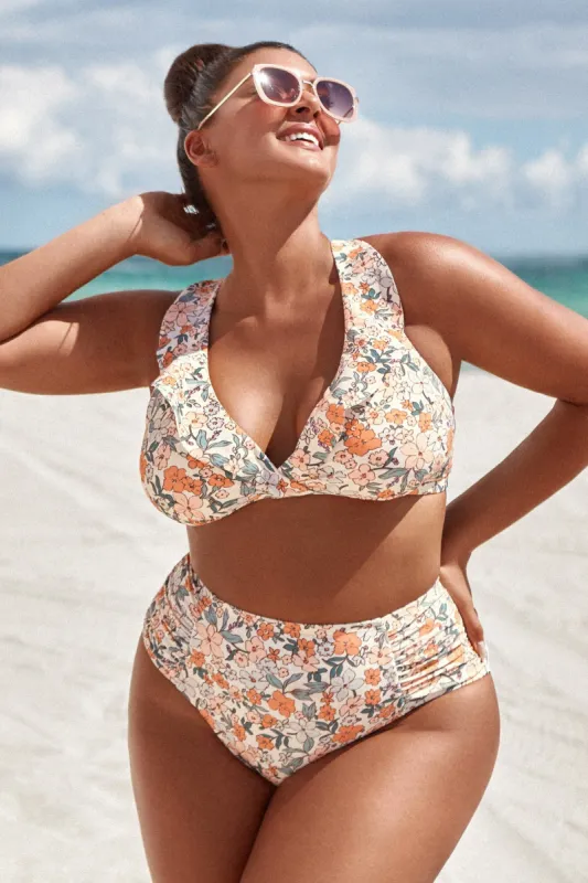CUPSHE Women's V Neck Floral Ruffle Plus Size Bikini Top Bathing Suit with Adjustable Strap sold by Cupshe