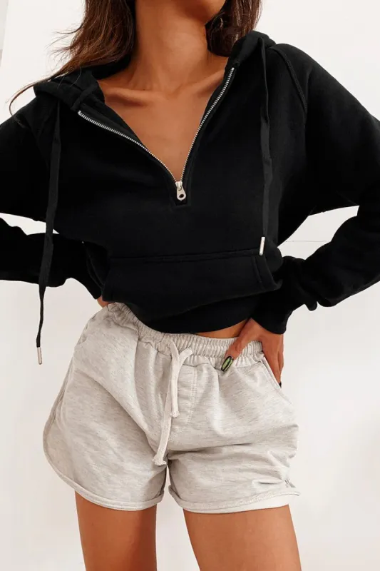 Snow Kiss Black Half Zip Hoodie sold by Cupshe