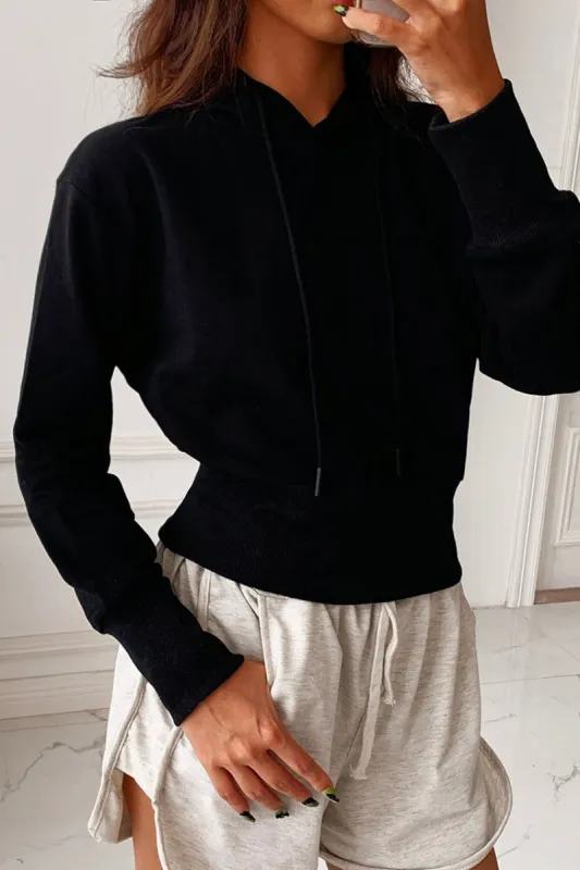 Moonlight Black Fitted Waist Hoodie sold by Cupshe