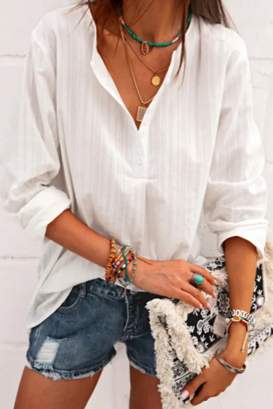 Nayeli Striped Half-Button Placket Blouse sold by Cupshe