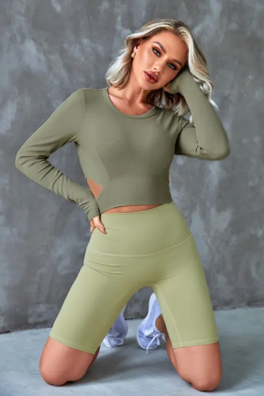 Cherise Green Cut-out Side Crop Sweatshirt sold by Cupshe
