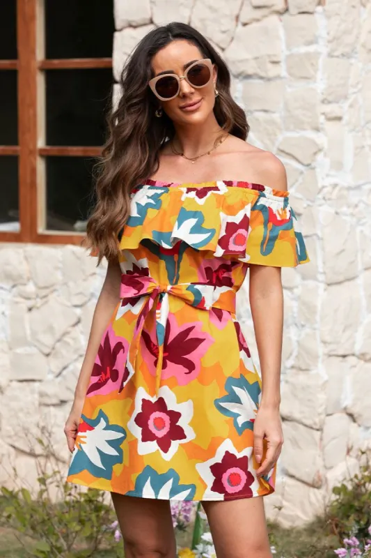 Marlene Floral Ruffle Off Shoulder Dress sold by Cupshe