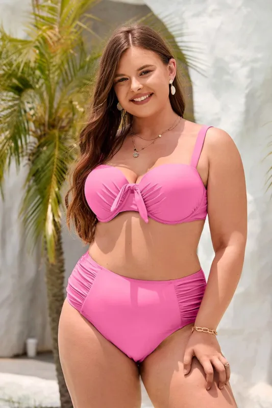 Palm Beach Nights Faux Tie Underwire Top & High Waist Plus Size Bikini Set sold by Cupshe
